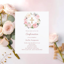 Invitación de confirmación de flores rosadas rubor
