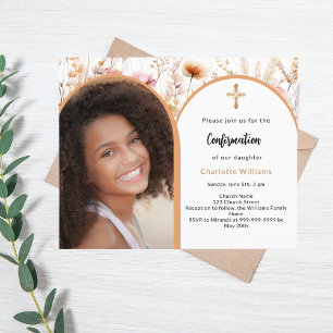 Lámina Invitación de confirmación de foto de flores silve