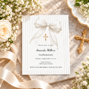 Lámina Invitación de confirmación de lazo de crema a raya