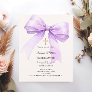 Lámina Invitación de confirmación de niña con lazo de lav