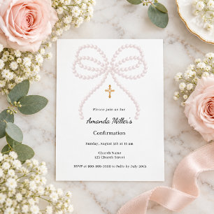 Lámina Invitación de Confirmación de niña con perlas y la