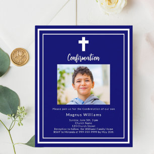 Lámina Invitación de confirmación del niño de la foto azu