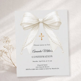 Lámina Invitación de confirmación lazo perlas marfil niña