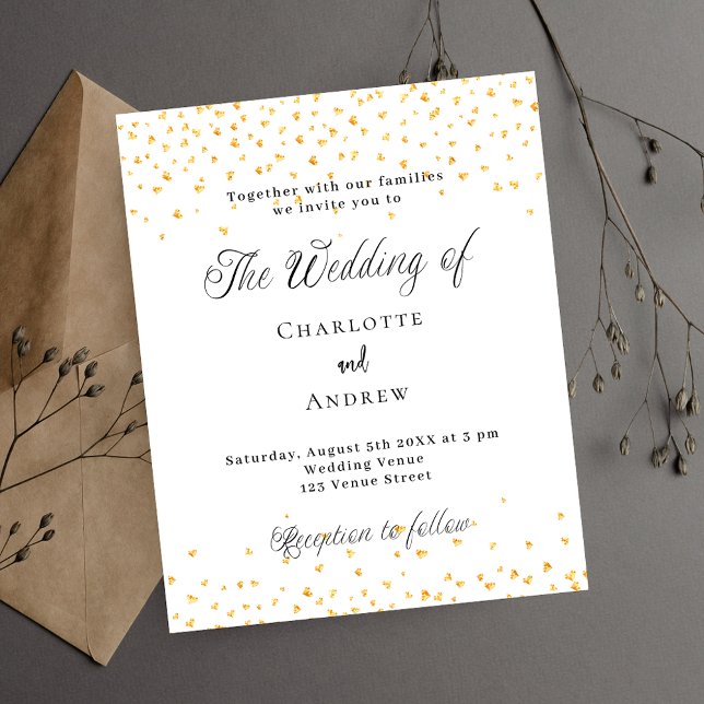 Lámina Invitación de corazones de oro blanco boda (Subido por el creador)