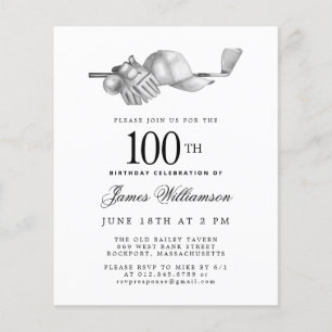 Lámina Invitación de cumpleaños 100 al Golf Blanco Negro