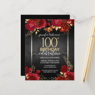 Lámina Invitación de cumpleaños 100 de Floral de oro y ro