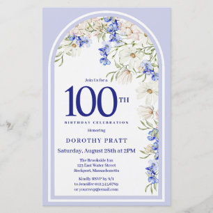 Lámina Invitación de cumpleaños 100 de la Floral azul bla