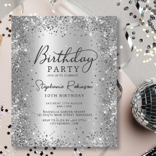 Lámina Invitación de cumpleaños 10 Metalizado Purpurinas 