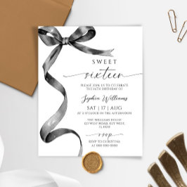 Lámina Invitación de cumpleaños 16 Budget Black Bow Sweet
