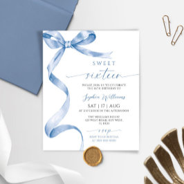 Lámina Invitación de cumpleaños 16 Budget Blue Bow Sweet