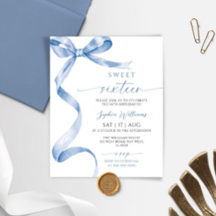 Lámina Invitación de cumpleaños 16 Budget Blue Bow Sweet