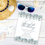 Lámina Invitación de cumpleaños 16 Budget Blue Floral Swe<br><div class="desc">Flores azul turbias crean bordes superiores e inferiores en esta elegante invitación de cumpleaños. La caligrafía clásica de escritura añade un toque hermoso. Este artículo es fiesta de la colección de flores Dusty Blue.</div>