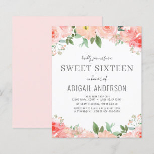 Lámina Invitación de cumpleaños 16 Budget Floral Girly Sw