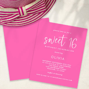 Lámina Invitación de cumpleaños 16 Budget Modern Hot Pink