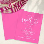 Lámina Invitación de cumpleaños 16 Budget Modern Hot Pink<br><div class="desc">Una alternativa de valor por dinero BUDGET en un tamaño menor de 4, 5 x 5, 6" de peso semibrillante de 110 libras, que es de espesor similar al de una postal (sin embargo, no es adecuado para usar como postal). POR FAVOR, TENGA EN CUENTA QUE HAY UNA invitación por...</div>