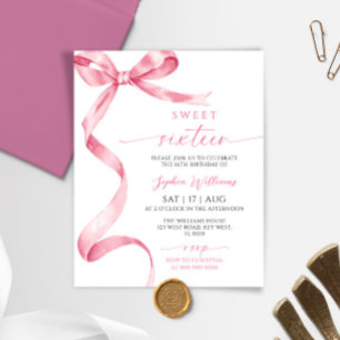 Lámina Invitación de cumpleaños 16 Budget Pink Bow Sweet