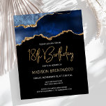 Lámina Invitación de cumpleaños 18 a la Agata de Oro Azul<br><div class="desc">Esta moderna invitación a los 18 años presenta una acuarela de un ágate gede tonos azules con finos toques dorados. Las palabras "18º cumpleaños" aparecen en un falso purpurina de oro en letra decorativa moderna de escritura a mano. Personalizar con el nombre del honorario en texto de color dorado y...</div>