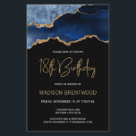 Lámina Invitación de cumpleaños 18 de Budget Agate Blue G<br><div class="desc">Esta moderna invitación a los 18 años presenta una acuarela de un ágate gede tonos azules con finos toques dorados. Las palabras "18º cumpleaños" aparecen en un falso purpurina de oro en letra decorativa moderna de escritura a mano. Personalizar con el nombre del honorario en texto de color dorado y...</div>