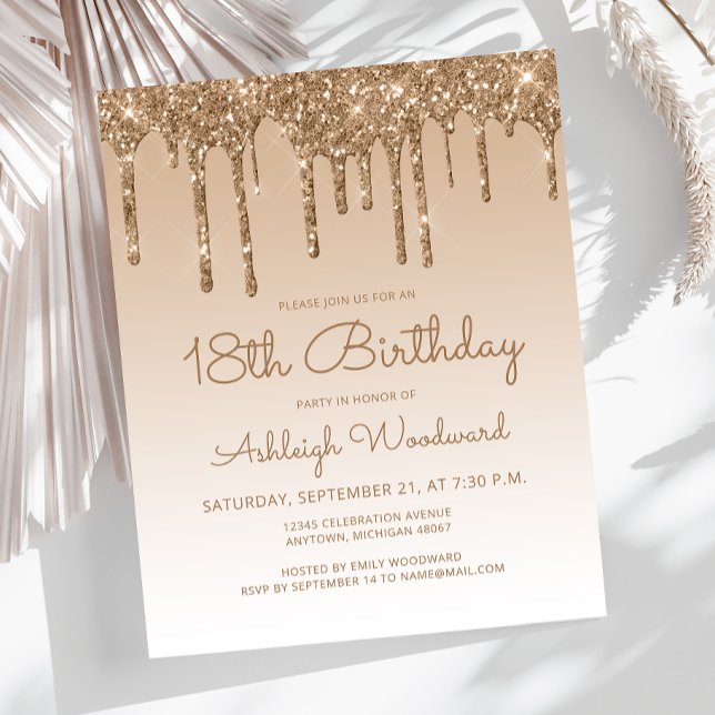 Lámina Invitación de cumpleaños 18 dorado con brillo econ (Subido por el creador)