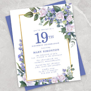 Lámina Invitación de cumpleaños 19 de Budget Blue Floral
