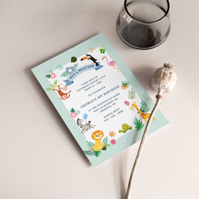 Lámina Invitación de cumpleaños 1° a animales de la jungl (Subido por el creador)