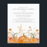 Lámina Invitación de cumpleaños 21ª Flor silvestre de cal<br><div class="desc">Las calabazas de otoño están enclavadas en delicadas flores silvestres amarillas y naranjas para crear una estética elegante. Todo el texto es editable para que puedas diseñar fácilmente tu propio estado de ánimo especial.</div>