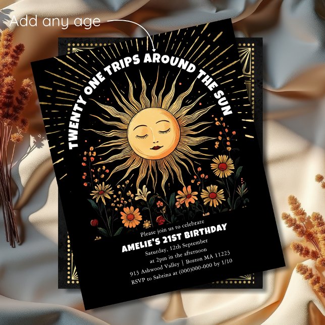 Lámina Invitación de cumpleaños 21 de Boho Mystical Sun (Subido por el creador)
