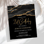 Lámina Invitación de cumpleaños 21 de Budget Black Gold A<br><div class="desc">Esta moderna invitación de 21 años presenta una imagen acuarela de un ágate gede en negro con falsos detalles de oro. Las palabras "Cumpleaños 21" aparecen en un falso purpurina de oro en letra decorativa moderna de escritura a mano sobre un fondo negro. Personalizar con el nombre del honorario en...</div>