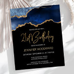 Lámina Invitación de cumpleaños 21 de Budget Blue Gold Ag<br><div class="desc">Esta moderna invitación para el 21º cumpleaños presenta una imagen acuarela de un ágate gede en tonos azules con falsos toques de oro. Las palabras "Cumpleaños 21" aparecen en falso purpurina de oro en letra decorativa moderna de escritura a mano. Personalizar con el nombre del honorario en texto de color...</div>