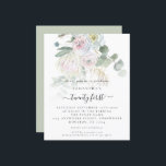 Lámina Invitación de cumpleaños 21 de Budget Boho Floral<br><div class="desc">Boho Floral Eucalyptus Invite a los 21 años. Una alternativa económica para SMALLER de 4, 5" x 5, 6". Disponible en un ALMACENAMIENTO DE TARJETAS SEMI GLOSS 110 lb o en un SATIN FINISH DE PAPEL DELGADO DE 80 lb. Los sobres son un extra opcional. Flores de estilo bohemio moderno...</div>