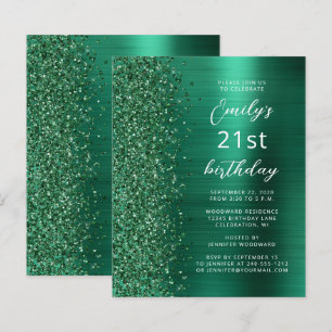 Lámina Invitación de cumpleaños 21 Glam Esmeralda Presupu