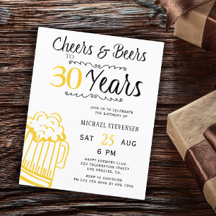 Lámina Invitación de cumpleaños 30 años con cervezas y br