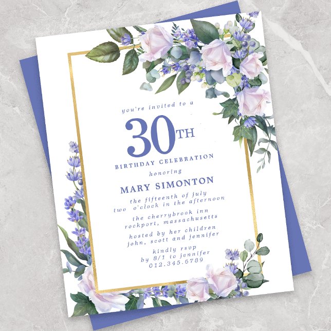 Lámina Invitación de cumpleaños 30 de Budget Blue Floral (Subido por el creador)