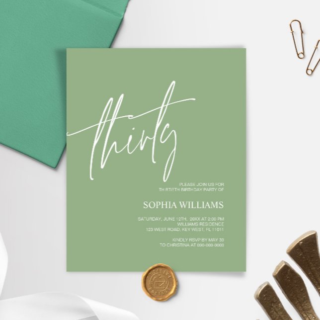 Lámina Invitación de cumpleaños 30 de Sage Green Minimali (Subido por el creador)