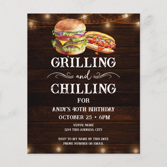 Lámina Invitación de cumpleaños 40 a chilling y Grilling (Anverso)