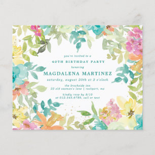 Lámina Invitación de cumpleaños 40 a la Floral de verano 