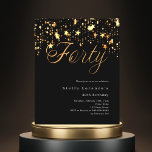 Lámina Invitación de cumpleaños 40 de Black gold stars<br><div class="desc">Una invitación moderna y elegante para un fiesta de 40 años para él y para ella. Decorado con estrellas doradas. Antecedentes negros y la palabra Cuarenta escrita con grandes letras falsas de oro. Personalice y agregue un nombre y detalles del fiesta. 1 hoja = 1 borde impreso de invitación al...</div>