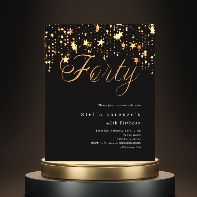 Lámina Invitación de cumpleaños 40 de Black gold stars (Subido por el creador)