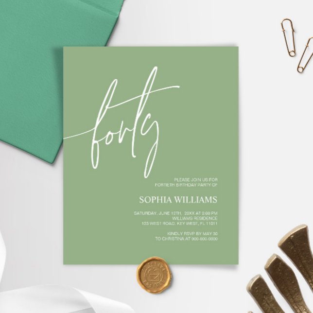 Lámina Invitación de cumpleaños 40 del Minimalista verde  (Subido por el creador)