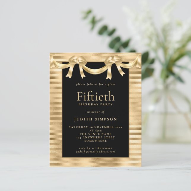 Lámina Invitación de cumpleaños 50 de Budget Classy Gold  (Anverso de pie)