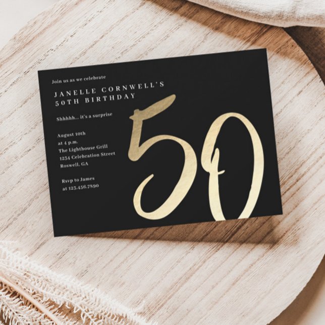 Lámina Invitación de cumpleaños 50 de Budget Modern Gold  (Subido por el creador)