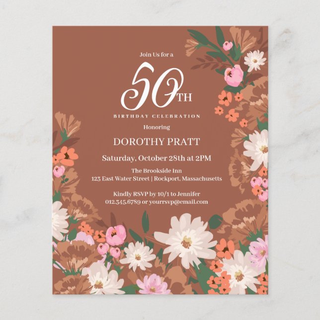 Lámina Invitación de cumpleaños 50 de Budget Terracotta F (Anverso)