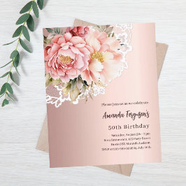 Lámina Invitación de cumpleaños 50 de Rose gold florals