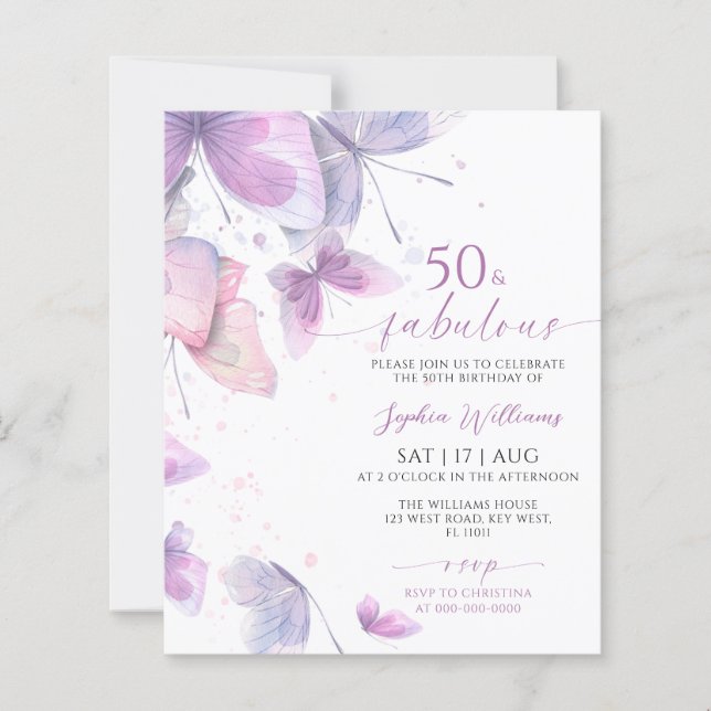 Lámina Invitación de cumpleaños 50 & Fabuloso Budget Butt (Anverso)