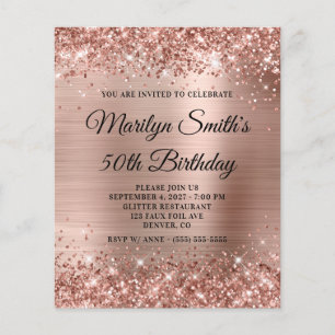 Lámina Invitación de cumpleaños 50 Glam Rose Gold Brillan