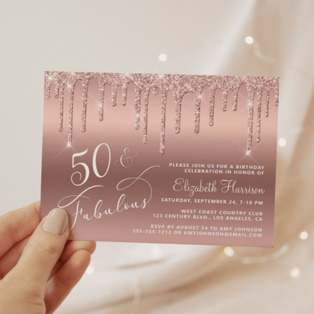 Lámina Invitación de cumpleaños 50 Glitter Rosa Dorado Pr (Subido por el creador)