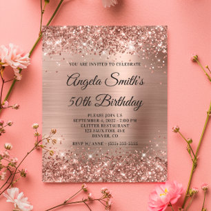 Lámina Invitación de cumpleaños 50 Glittery Rose Gold Foi