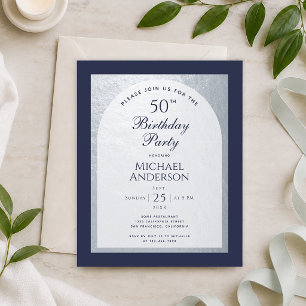 Lámina Invitación de cumpleaños 50 hombre plata azul mari