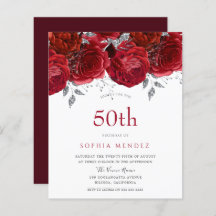 Invitación de cumpleaños 50 roses rojos románticos