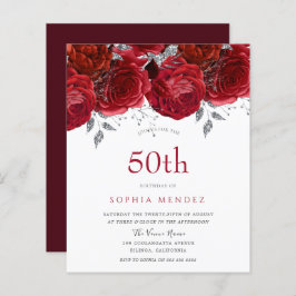Lámina Invitación de cumpleaños 50 roses rojos románticos